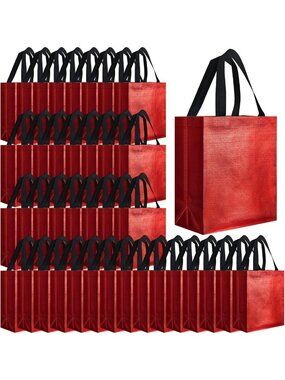 Reusable Medium Gift Bags - 80 Pcs, Red with Black Handles, Eco-Friendly